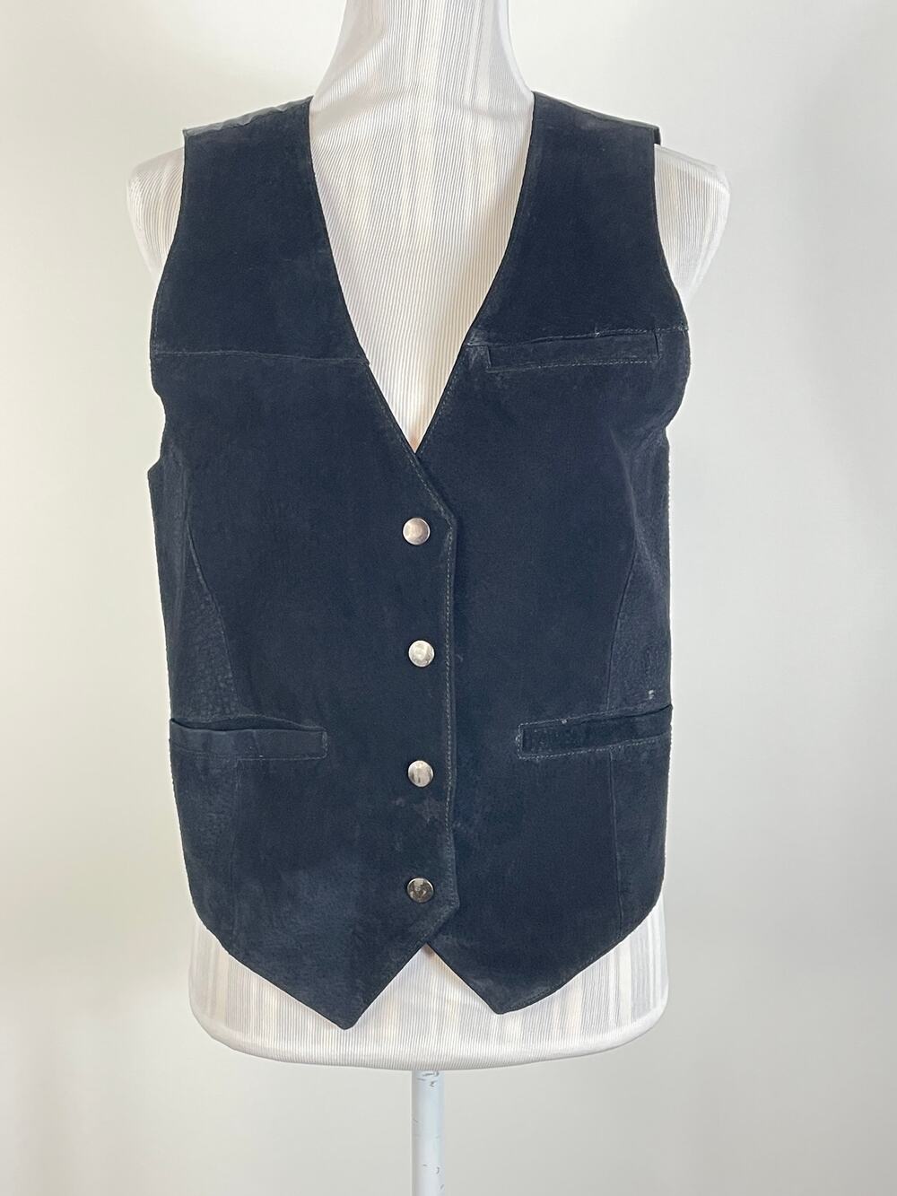 Vintage Don't Stop Classic Black Suede Leather Men's Vest Size Small